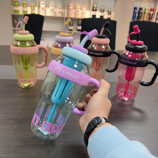 Plastic Lucky Water Bottle With Straw